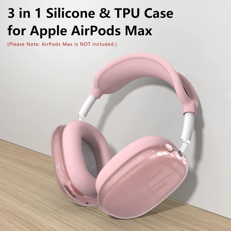 MINDRESY Silicone Case Cover for AirPods Max Headphones, Clear Soft TPU Ear Cups Cover/Ear Pad Case Cover/Headband Cover for AirPods Max (2024/2020), Transparent Accessories for Apple AirPods Max (USB-C), Pink - Image 2
